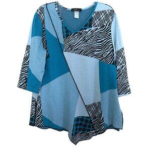 Yushi Tunic Top Blouse XL Asymmetrical Hem Relaxed Fit V-neck Art to Wear Artsy